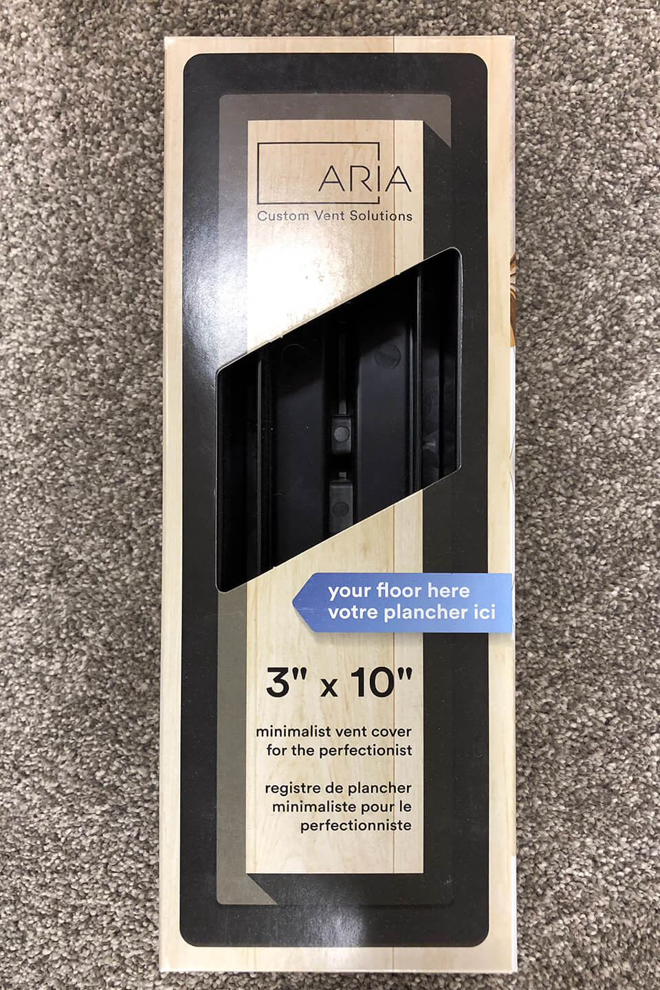 Aria custom vent solutions written on the packaging.